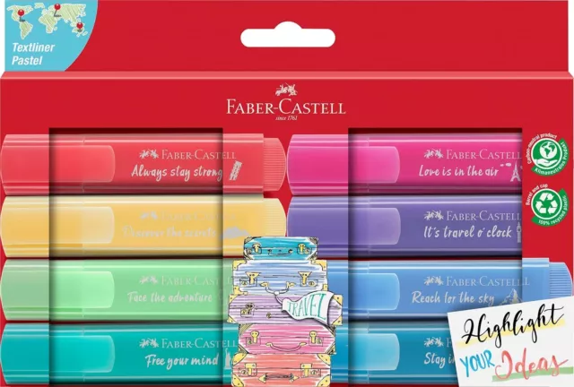 Faber-Castell - Textmarker Set TL 46, 8er Etui, Pastell Farben, mit langleb ...