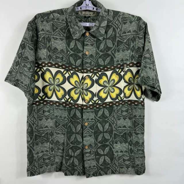 Vtg O'Neill Shirt Hawaiian Mens Large Short Sleeve Batik Floral Tropical Green