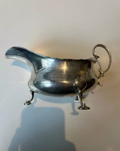 Antique Solid Silver Sauce / Cream Boat 1914 Gravy Boat Engraved World War One