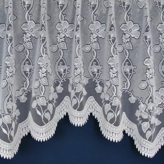 Andrea Lace Floral White Net Curtain Jardinieres Scalloped Hem