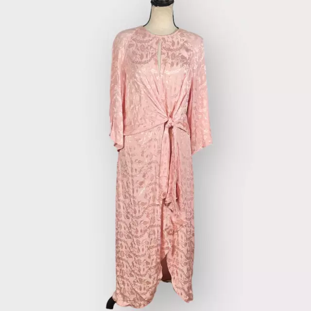 Topshop Pink Floral Jacquard Knot Front Midi Dress Women's Size 10 NWOT