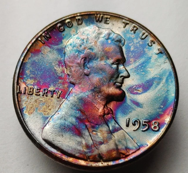 1958 wheat penny monster toned us coin unc bu Lincoln wheat cent #157