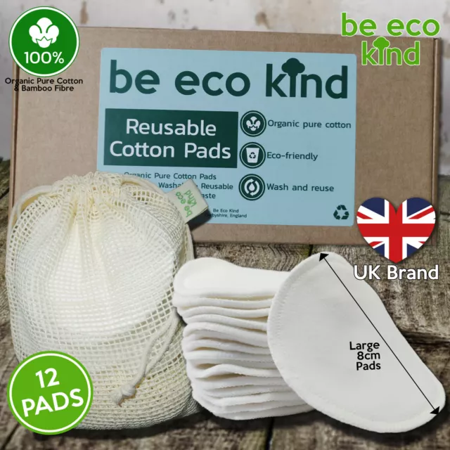 12 Pack Reusable Make up Remover Pads Washable Organic Cotton Vegan Eco Friendly
