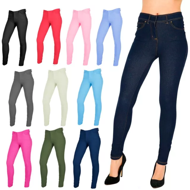 Womens Jeggings Ladies Fit Skinny Coloured Stretchy Trousers Jeans Sizes UK  8-22