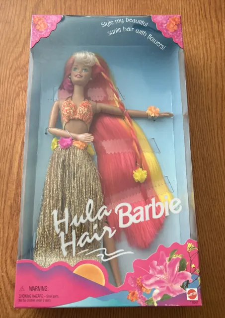 1996 Mattel HULA HAIR BARBIE Blonde Yellow Pink Orange Long Hair NRFB 17047