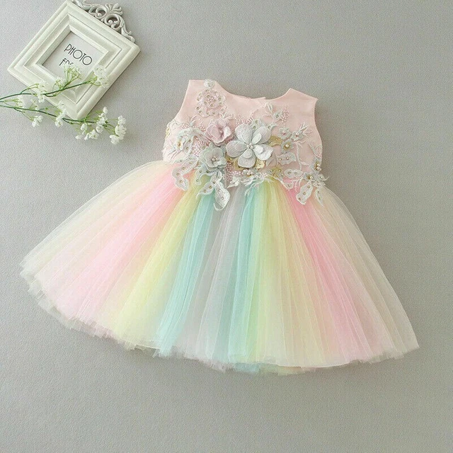 Neonati Principessa Abito Bambino Rete Tulle Arcobaleno Tutu Floreale Festa