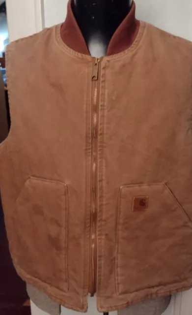 Vintage CARHARTT V02 BRN Light Brown Canvas Arctic Quilt Insulated Vest XL