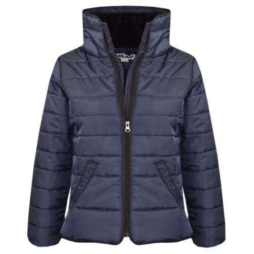Giacca Bambina Navy Piumino Imbottito Bolle Pelliccia Finta Colletto Caldo 5-13