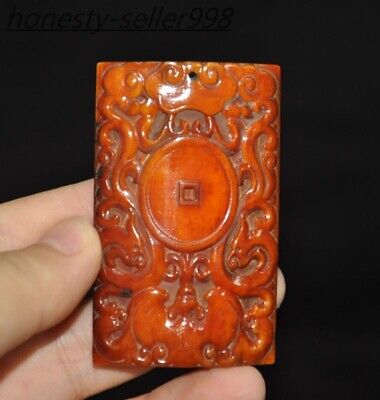 2.4'' Chinese Ancient dynasty hand carved bat coin statue amulet pendant