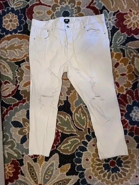 H & M White Skinny Fit Jeans Sz. 36 Distressee Mens