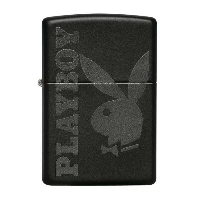 Zippo Windproof Lighter Playboy Logo and Bunny Matte Black Metal Genuine 49342 2