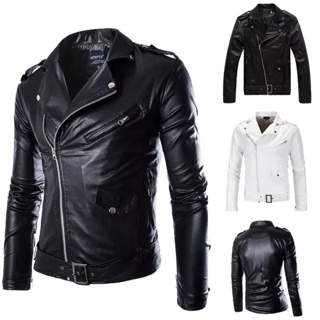 Mens Punk PU Leather Coat Slim Fit Biker Motorcycle Jacket  Zipper Outwear