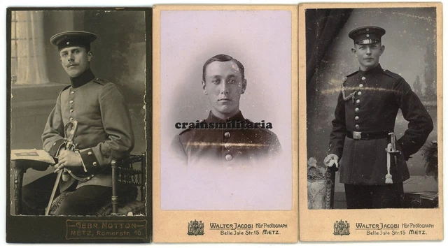 3x Orig. Foto CDV Portrait Soldaten in METZ Ärmelabzeichen Säbel Frankreich