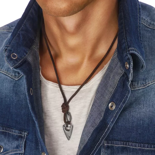 MENS PENDANT NECKLACE Arrowhead Cross Tusk Surfboard Leather Gift