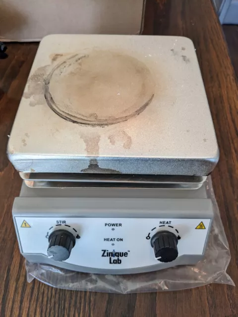 Zinique Lab Hot Plate Magnetic Stirrer with power cord. Tested/Works. Stained.