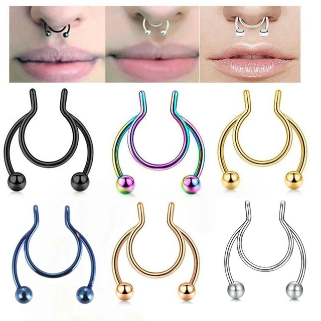 Nose Rings Hoop Non Piercing Stainless Steel Clip On Fake Faux Septum Clicker