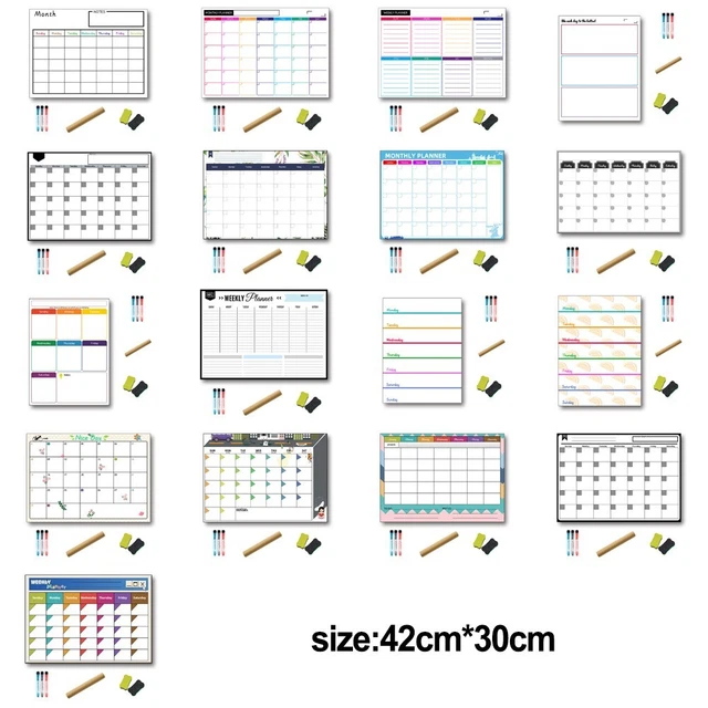 Feuille de Tableau Effaçable à Sec Calendrier Réfrigérateur Magnétique Feuille de Tableau Effaçable à Sec Calendrier Réfrigérateur Magnétique