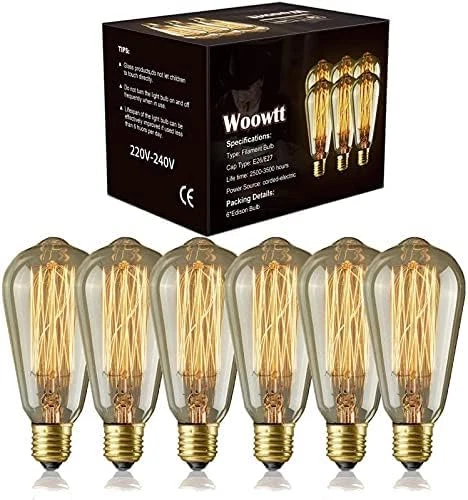 Edison Light Bulb - Woowtt 6 Pack Classic Antique Bulb Style - Dimmable - Amber