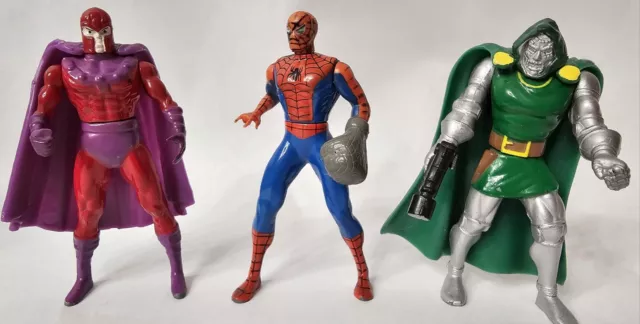 Marvel-Spiderman, Magneto, & Dr. Doom-Poseable Die Cast 3" Action Figures 1994