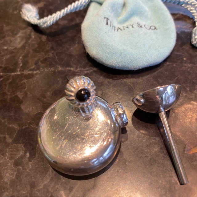 Tiffany & Co. Vintage 925 Sterling Silver Onyx Round Perfume Bottle NO MONOGRAM