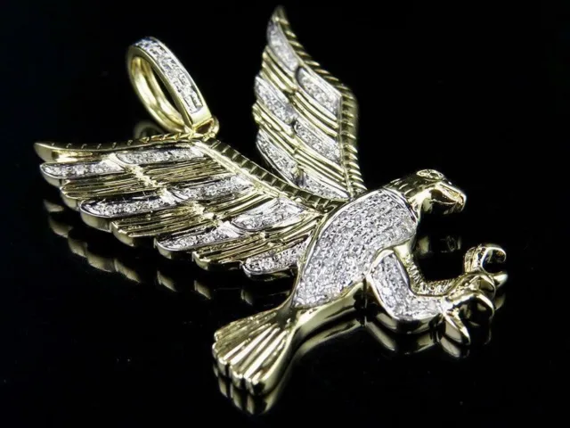 1.50Ct Lab Created Diamond Men's Eagle Bird Charm Pendant 14k Yellow Gold Plated