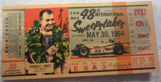 1964 Indianapolis 500 Indy Motor Speedway Ticket Stub Parnelli Jones VTG Nascar