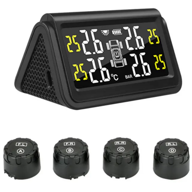 TPMS Solar Wireless Car Tire Pressure Monitoring Sensor Security Alarm System