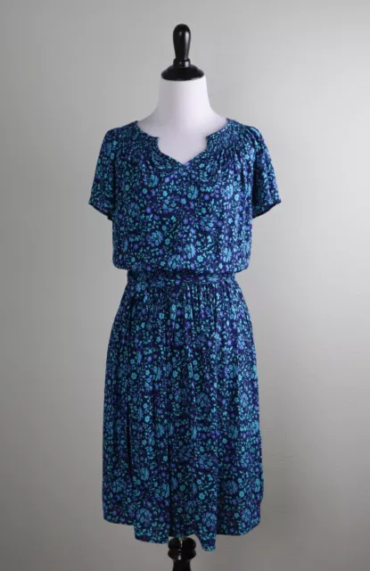 TALBOTS NWT $129 Crepe Floral Smocked Belted Blouson Dress Size Small Petite