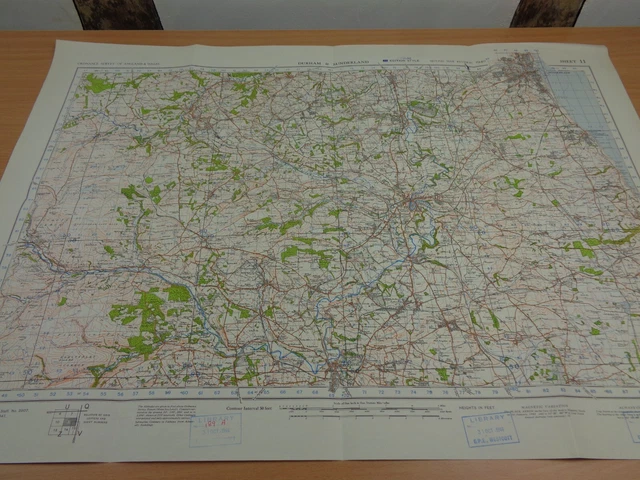 WW2 map "DURHAM & SUNDERLAND" - SECRET ROCKET BASE INK STAMP (V1 & V2 ROCKETS)
