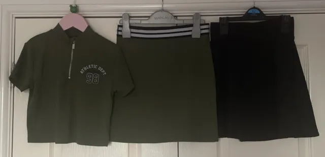 George & Matalan Girls Top And Skirts Set Black & Olive 9-10yrs 💐 Worn Once