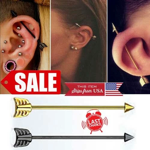 PVD Plated Steel Industrial Barbell Arrow End 16g 4mm Cone 1 3/8-1 1/2" Length