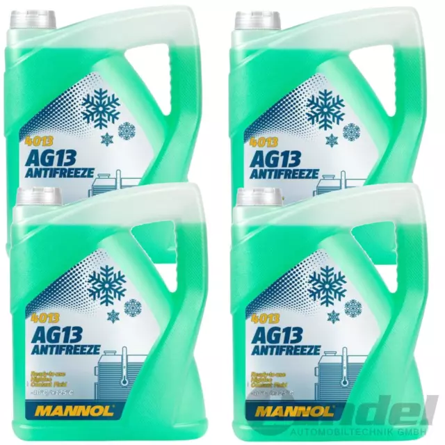 4x 5L MANNOL AG13 Verde fino A -40°C Protezione Anti Gelo Liquido Refrigerante