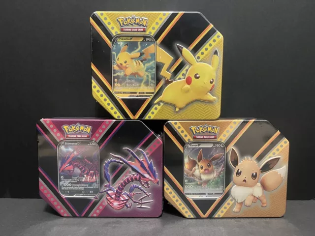 Pokemon TCG V Powers Tin Set of 3 - Pikachu, Eevee, & Eternatus - Factory Sealed