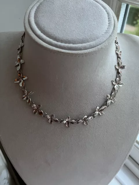 Scandinavian Necklace Sterling Silver Georg Jensen Style Floral Link Chain