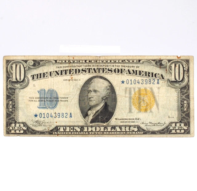 1934A Us $10 *Star* North Africa Emergency Silver Certificate Note Nr #C56-5