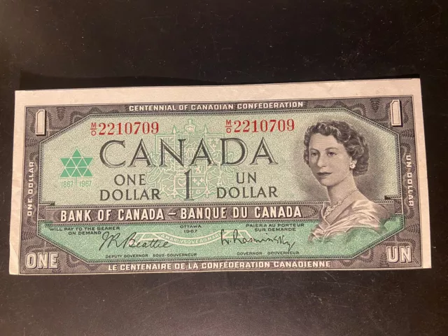 1967 Canada 1$ Bank Note ERROR Miscut Beattie Rasminsky M/O