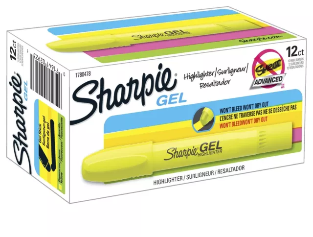 SHARPIE 1780478 Accent Gel Highlighter Fluorescent Yellow 12-Pack