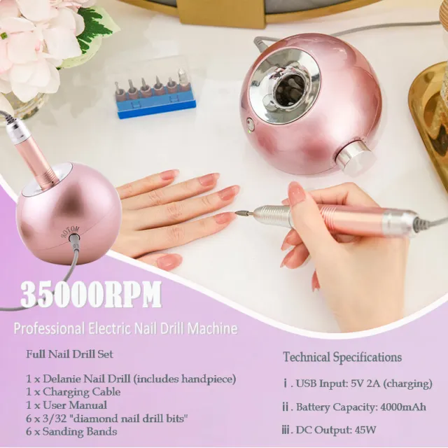 Portable Electric Nail Drill Professional Manicure Pedicure Manicure 35000RPM US