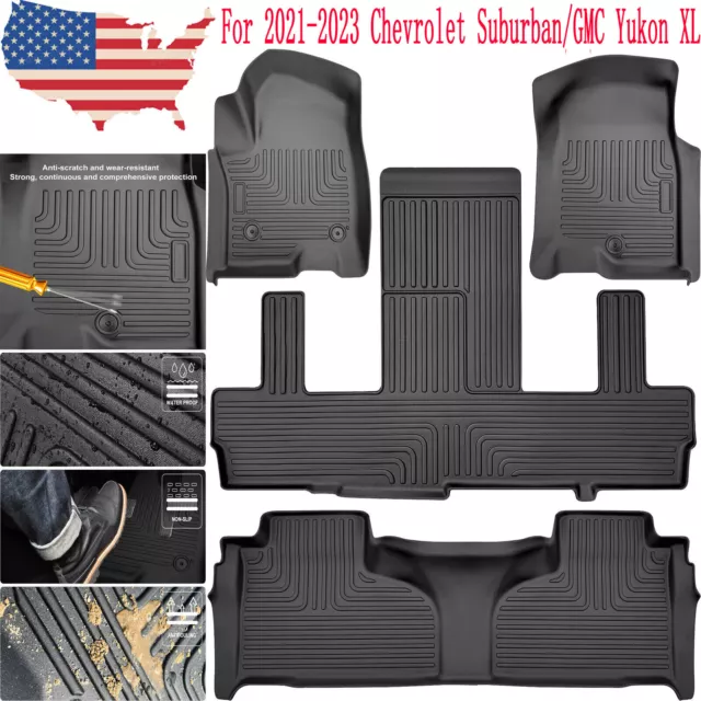 4x TPE Floor Mats For 2021-2023 Chevrolet Suburban /GMC Yukon XL 2nd Row Bucket