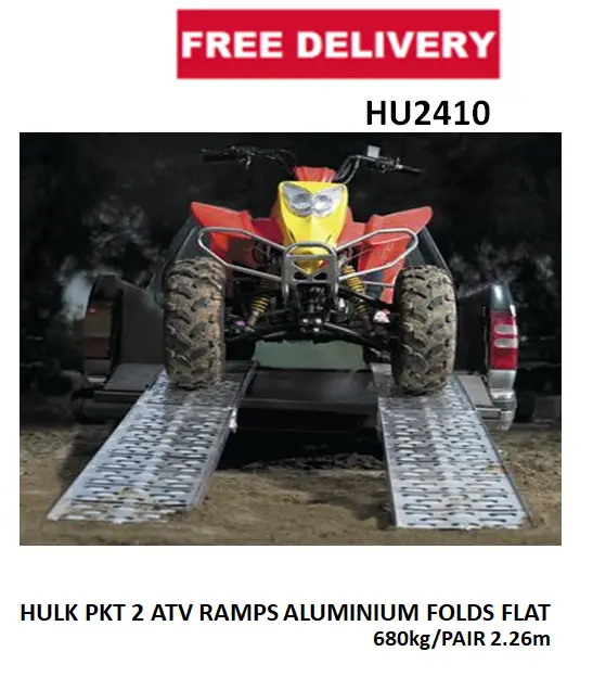 HULK PKT 2 ATV RAMPS 680kg/PAIR 2.26m ALUMINIUM FOLDS FLAT HU2410