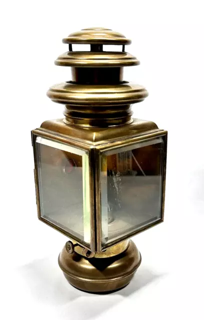Antique Coach Carriage Auto Brass Kerosene Lamp Lantern Beveled Glass Door
