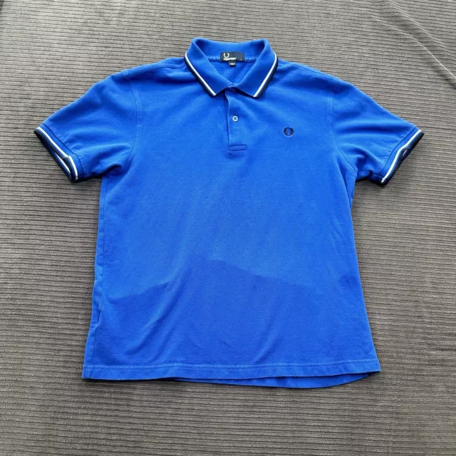 Fred Perry Polo Shirt Men L Large Blue Cotton Outdoors Golfing Golf Preppy.