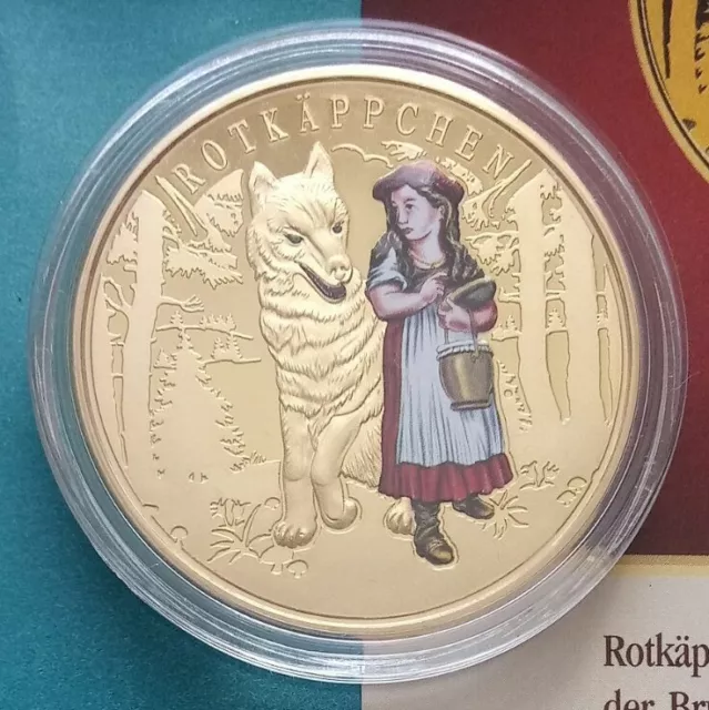 ROTKÄPPCHEN Piedfort Gedenkprägung Farbmünze 43g Gold Veredelung Gebrüder Grimm