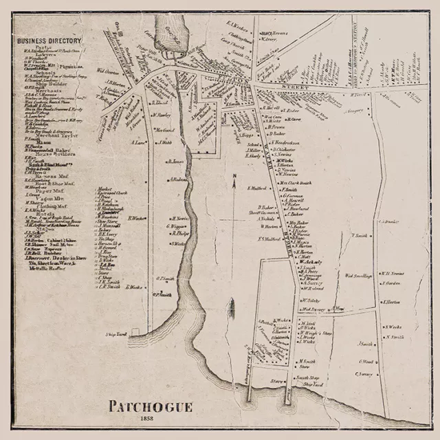 1858 Map of Patchogue Suffolk County New York