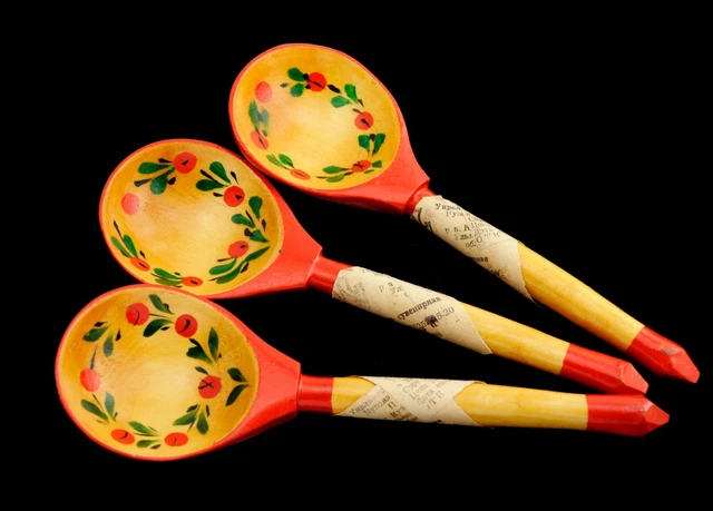 Russian wooden spoons khokhloma with hand-painted 3 pieces