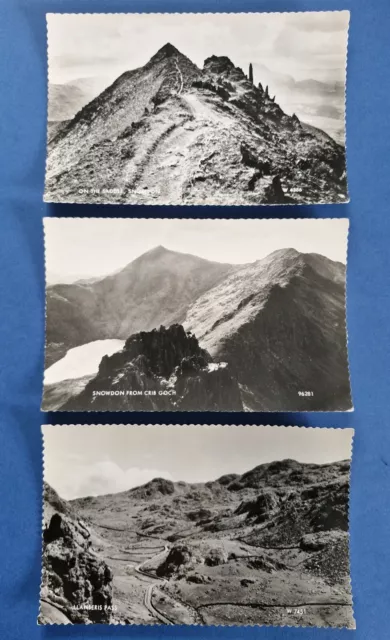3 postcards Snowdon, llanberis Pass Valentines and Sons Real photo unposted