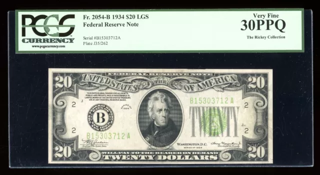 DBR 1934 $20 LGS FRN New York Fr. 2054-Blgs PCGS 30 PPQ Serial B15303712A