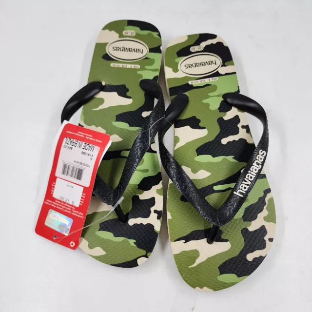 Havaianas Top Camo Sandal Kids 8 Beige/Black/Green Logo Strap Slip On