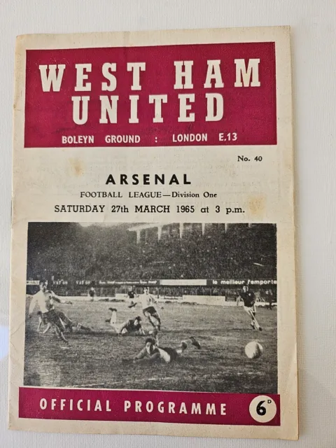 1964-1965 West Ham United v Arsenal Football League Division 1 Programme