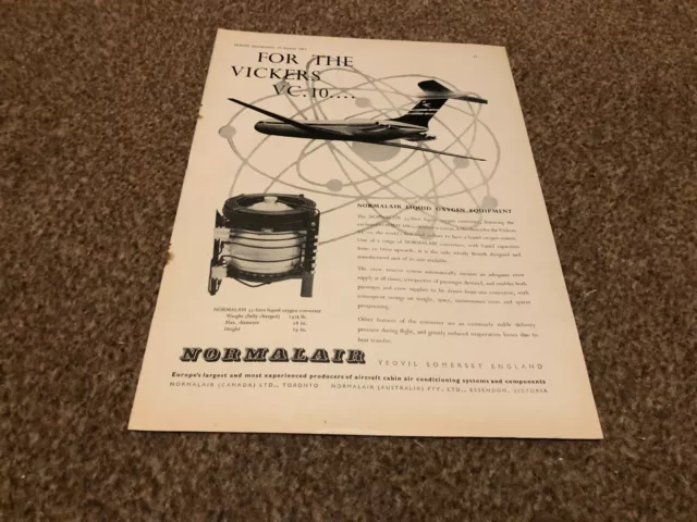 (Ac75) Advert 11X8" Normalair Liquid Oxygen Equipment For The Vickers Vc10
